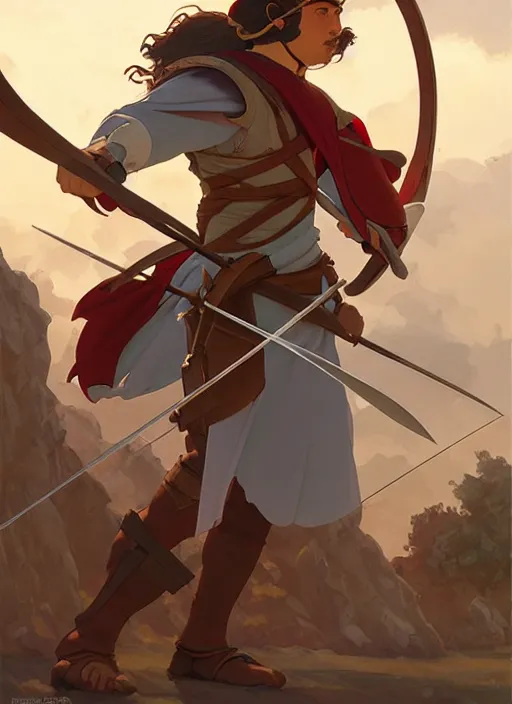 Prompt: medieval genoese crossbowman, natural lighting, path traced, highly detailed, high quality, digital painting, by don bluth and ross tran and studio ghibli and alphonse mucha, artgerm