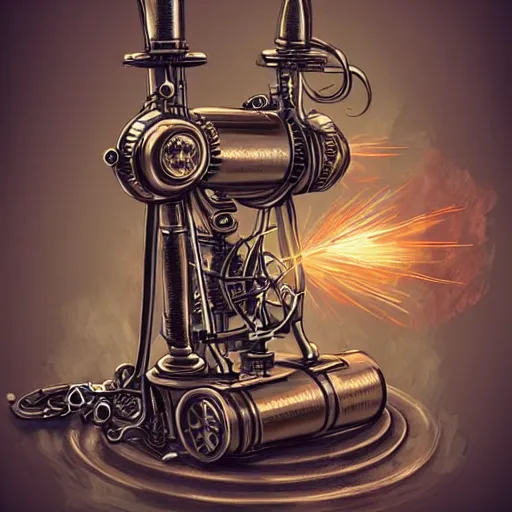 Image similar to steampunk mobile phone, steam engine to charging, illustration, concept art, digital painting, matte, hyperdetailed