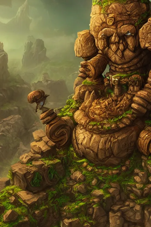 Image similar to zelda fantasy art giant golem troll wood rock greeble gemstone, global illumination ray tracing hdr fanart arstation by sung choi and eric pfeiffer and gabriel garza and casper konefal