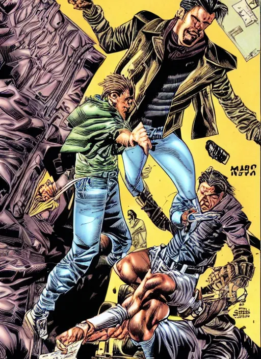 Prompt: 1 9 9 8 issue of comic cover depicting jack hawksmoor by warrin ellis and bryan hitch, masterpiece ink illustration,