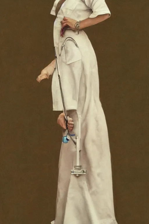 Prompt: photo photorealistic portrait photograph Emma Watson as a nurse, full length photo portrait by Norman Rockwell