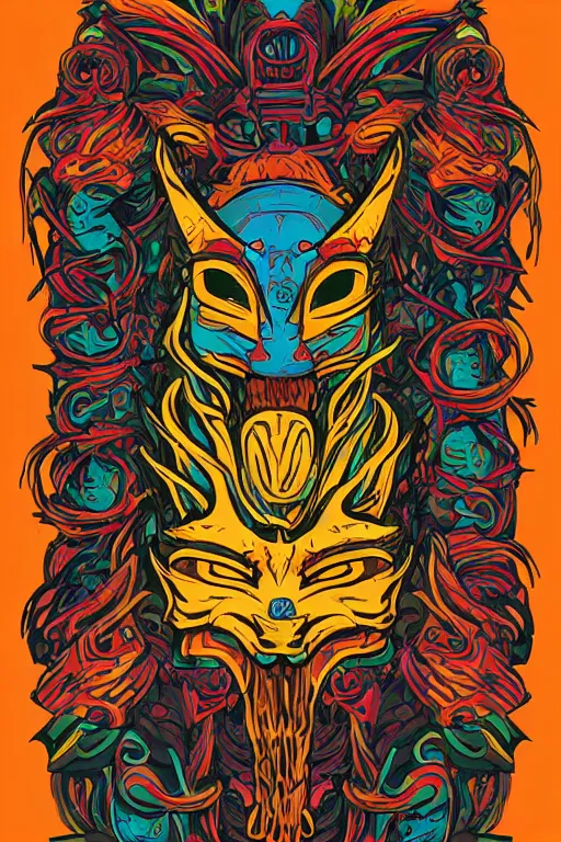 Image similar to animal mask totem roots flower tribal feather gemstone plant wood rock shaman vodoo video game vector cutout illustration vivid multicolor borderlands comics by josan gonzales and dan mumford radiating a glowing aura