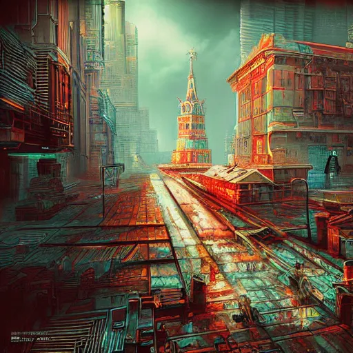 Image similar to cyberpunk old russia, digital art, high quality