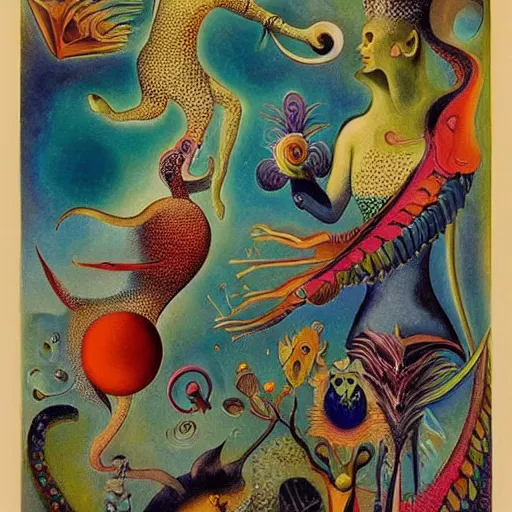 Image similar to strange mythical beasts of whimsy, surreal oil painting by ronny khalil and kandinsky, drawn by ernst haeckel, as an offering to zeus