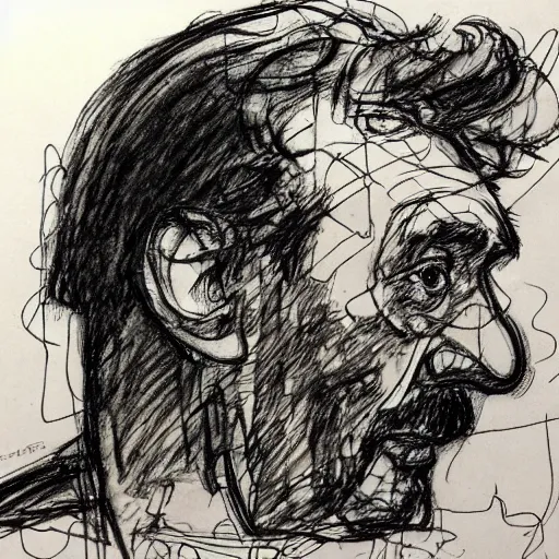 Image similar to a realistic yet scraggly portrait sketch of the side profile of a stern and sophisticated kramer, trending on artstation, intricate details, in the style of frank auerbach, in the style of sergio aragones, in the style of martin ansin, in the style of david aja, in the style of mattias adolfsson