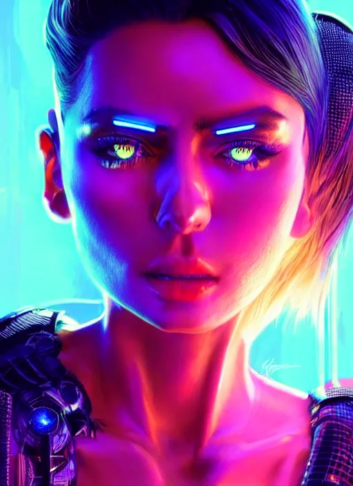 Prompt: a hispanic female humanoid, cyber neon lighting, futurism, cyberpunk high fashion, glamor profile pose, hyper photorealistic, intricate futuristic jewelry, crispy quality, digital photography, trending in artstation, trending in pinterest, cinematic, 4 k ultra hd, art by pascal blanche, art by artgerm, art by greg rutkowski,