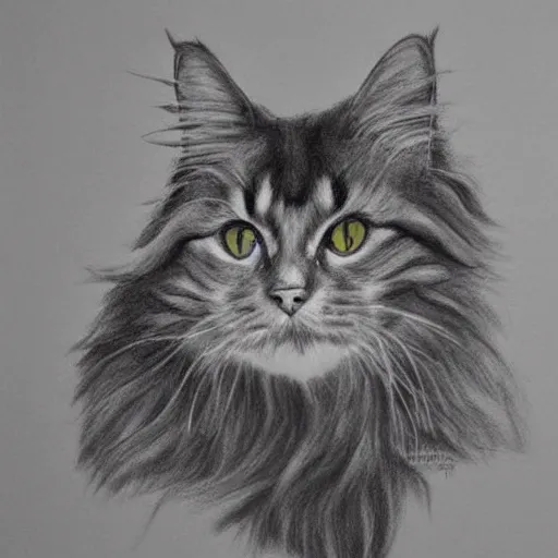 Image similar to long - haired siberian cat, illustration, charcoal, coulson, peter