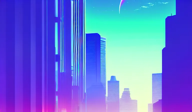 Image similar to a beautiful and immaculate futuristic seattle. view from an alleyway. vaporwave ombre rendering. outrun style. trending on artstation. recommended for you behance. by col price. by chris moore. by beeple.