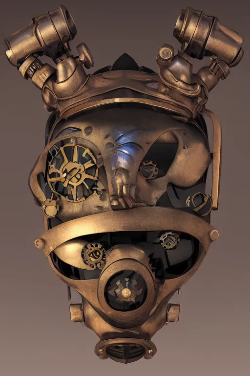 Image similar to steampunk mask minimalist fantasy art robot ninja helmet, global illumination ray tracing hdr fanart arstation by sung choi and eric pfeiffer and gabriel garza and casper konefal chaykin howard and campionpascale and cooke darwyn and davis jack