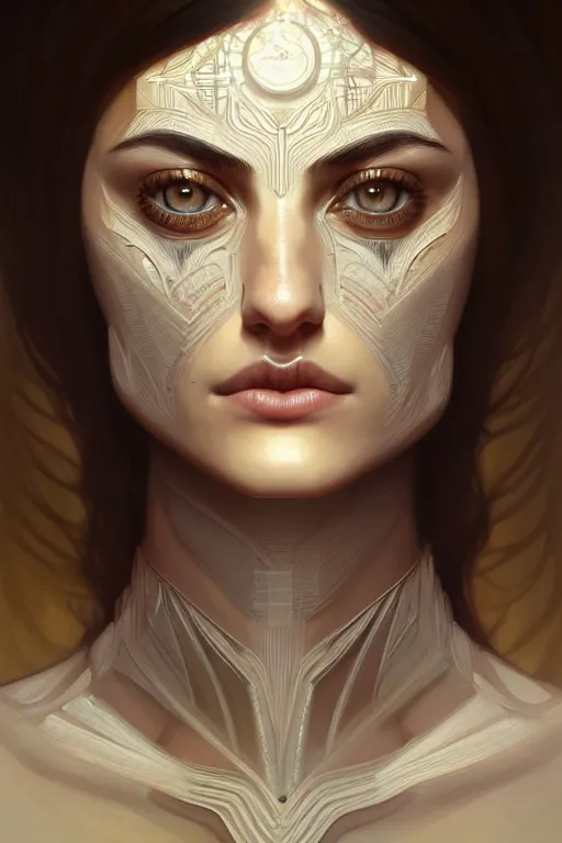 Prompt: symmetry!! portrait of phoebe tonkin, machine parts embedded into face, intricate, elegant, highly detailed, digital painting, artstation, concept art, smooth, sharp focus, illustration, art by artgerm and greg rutkowski and alphonse mucha, 8 k