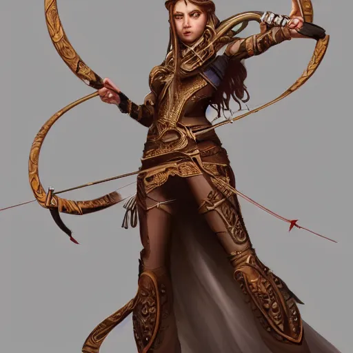 Image similar to a female archer, cute, fantasy, intricate, elegant, highly detailed, centered, digital painting, artstation, concept art, smooth, sharp focus, illustration, art by AbyssWolf