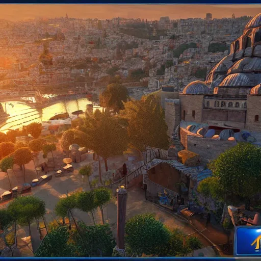 Image similar to highly detailed landscape of istanbul at sunset, unreal engine, global illumination, god rays, detailed and intricate environment