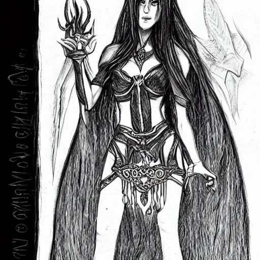 Image similar to dark elf sorceress who is summoning a demon in the style of warhammer fantasy : : head and shoulders drawing