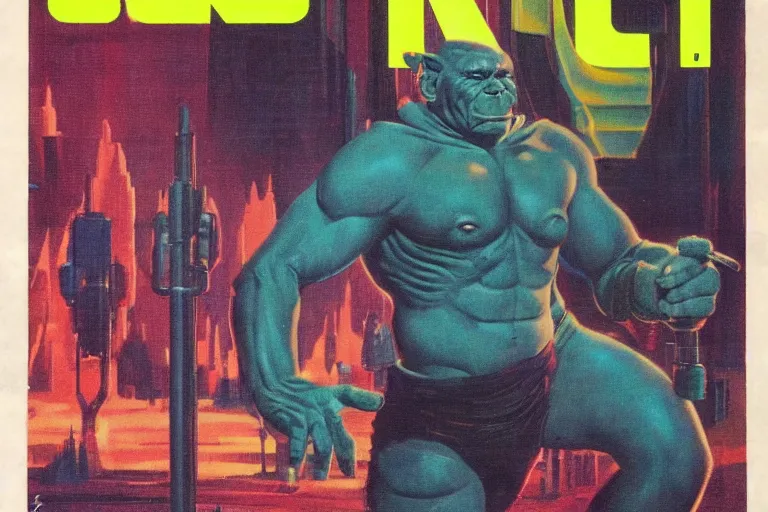 Image similar to 1979 OMNI Magazine Cover of Orcish Monk. in cyberpunk style by Vincent Di Fate