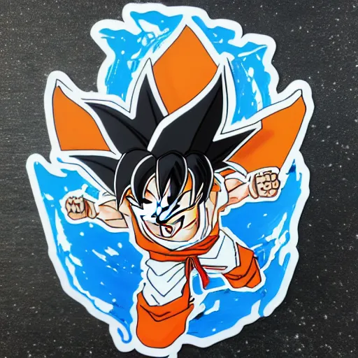 Image similar to die cut sticker, goku with a strawhat, splatter paint