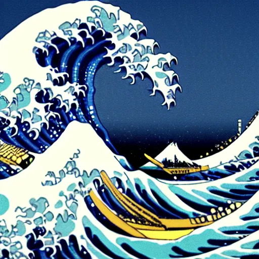 Prompt: The Great Wave off Kanagawa by Katsushika Hokusai picture, hyper realistic, 8k, colorful