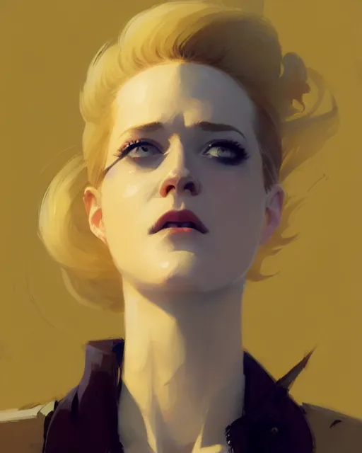 Image similar to hyper - realistic portrait of evan rachel wood by atey ghailan, by greg rutkowski, by greg tocchini, by james gilleard, by joe fenton, by kaethe butcher, dynamic lighting, gradient light yellow, brown, blonde cream and white color scheme, grunge aesthetic