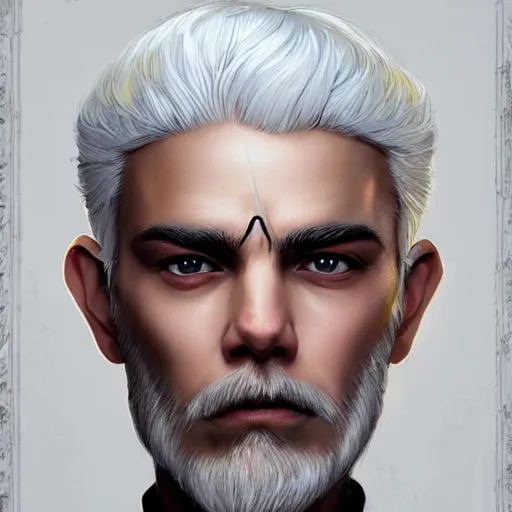 Prompt: man with white hair profile, dark circles, tired, unreal engine, intricate, highly detailed, digital art, digital paiting, overcoat art by JC Leyendecker and sachin teng