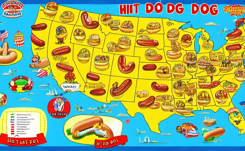 Prompt: hot dog map, detailed, map key