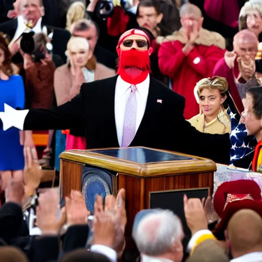 Image similar to close up photo of hulk hogan being sworn in as president of the united states, Sigma 24mm f/8