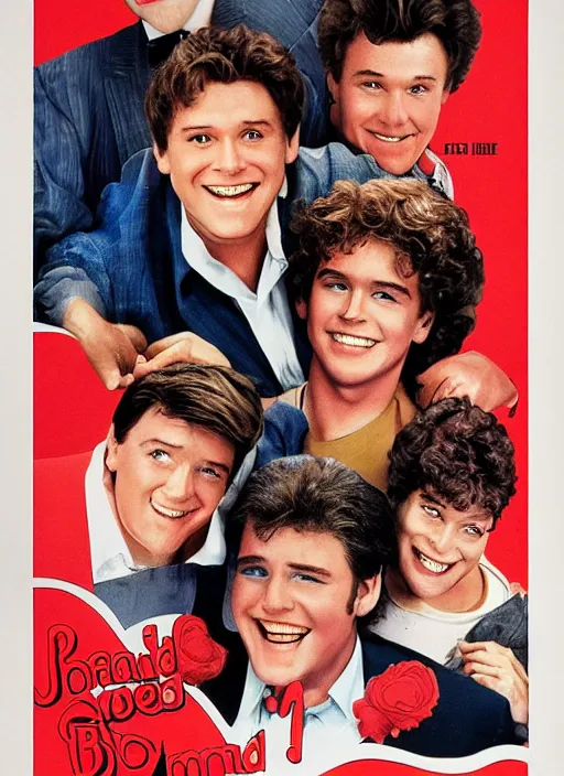 Prompt: a movie poster for a 1985 romantic comedy movie called Bread Boys, designed by John Alvin