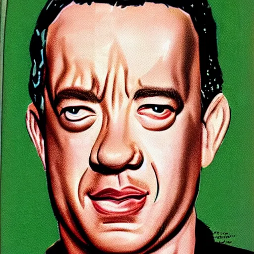 Image similar to “Tom Hanks portrait, color vintage magazine illustration 1950”