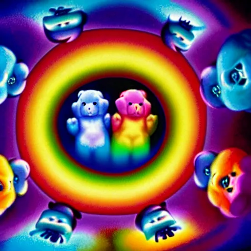 Image similar to care bears on tool album cover, 8 k resolution hyperdetailed, surrealism style of alex grey, extremely high quality