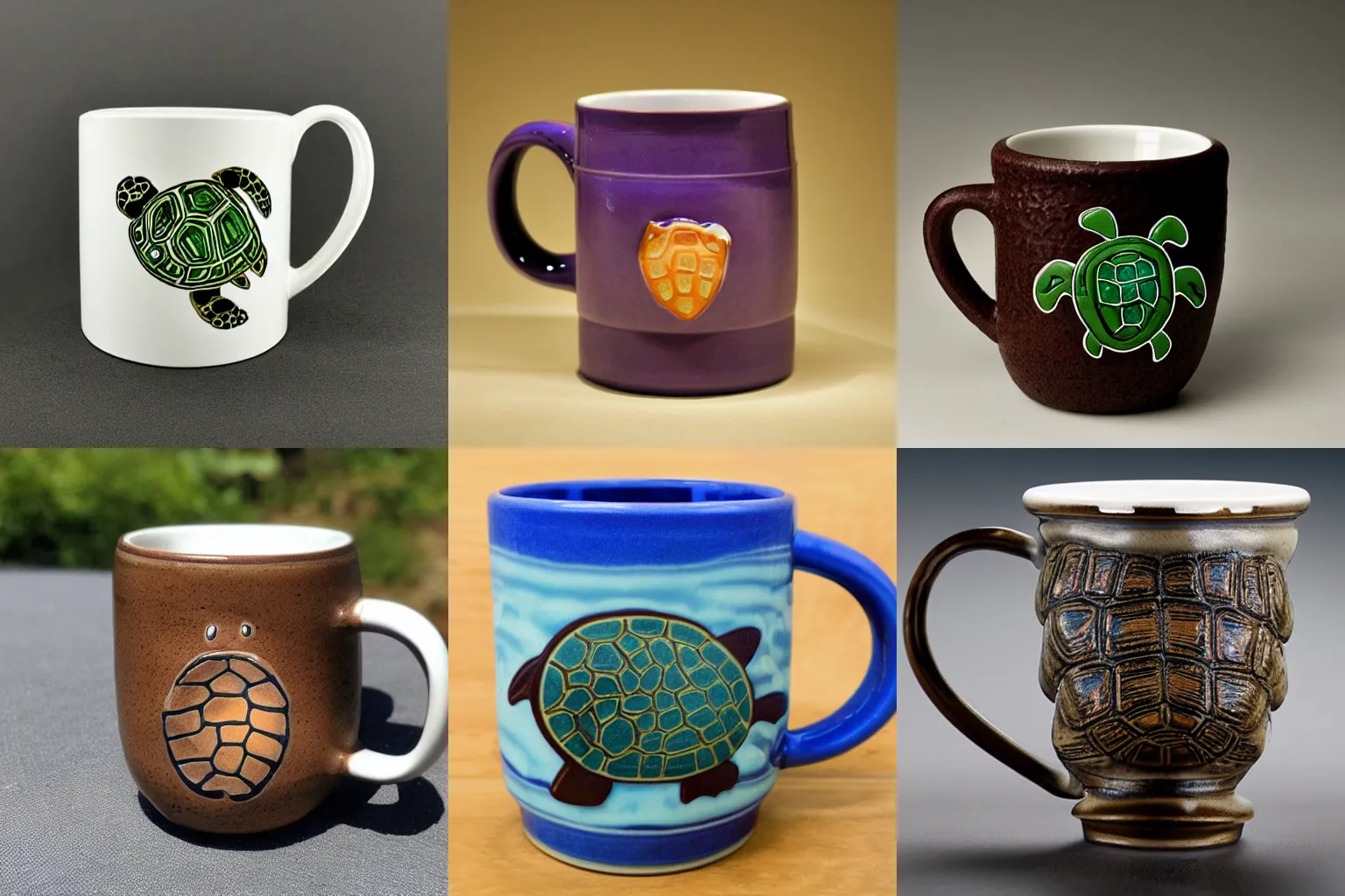 Prompt: A coffee mug with turtle motif