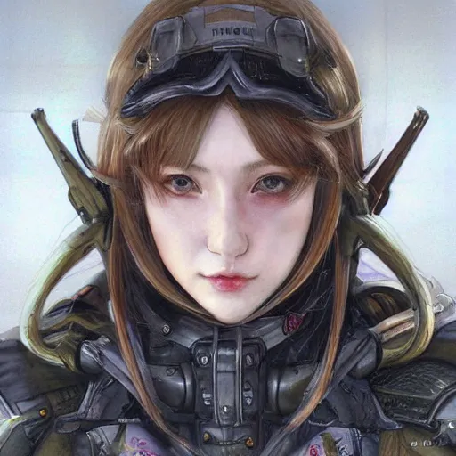 Prompt: portrait of an elf girl by ayami kojima, she is about 2 0 years old, mixture between british and japanese and she is wearing a modern tactical gear, scifi, highly detailed portrait, digital painting, artstation, concept art, smooth, sharp foccus ilustration, artstation hq