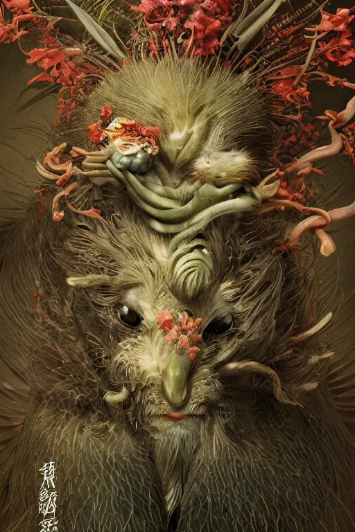 Image similar to a portrait of a plant japanese devil animal illustrated by miyazaki by karol bak, james jean, tom bagshaw, rococo, sharp focus, trending on artstation, cinematic lighting, hyper realism, octane render, 8 k, hyper detailed, vivid, ultra detailed, highly detailed