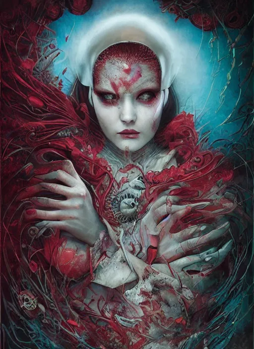 Image similar to queen of hearts, matrix, highly detailed, cinematic, 8 k, by megan duncanson, benjamin lacombe, adrian borda, stanley artgermm, tom bagshaw, craig mullins, carne griffiths, ayami kojima, beksinski, giger, trending on deviantart, hyper detailed, horror, full of colour