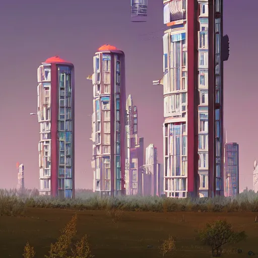 Image similar to tall futuristic buildings by Yusei Uesugi and Simon Stålenhag