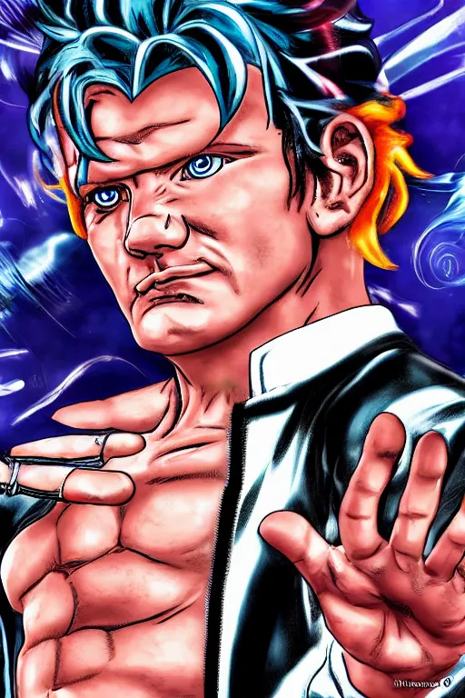 Image similar to Gordon Ramsay as a Jojo's Bizarre Adventure character, digital art by Hirohiko Araki