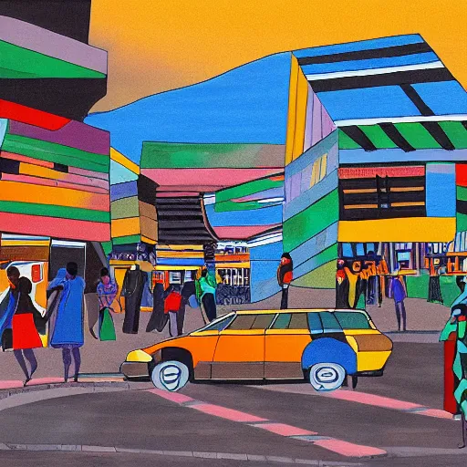 Image similar to ndebele city of the future, ndebele painted street scene, high definition, detailed, futuristic, night scene, realistic