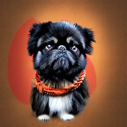 Prompt: A samurai pekingese dog, digital art, 8k, trending