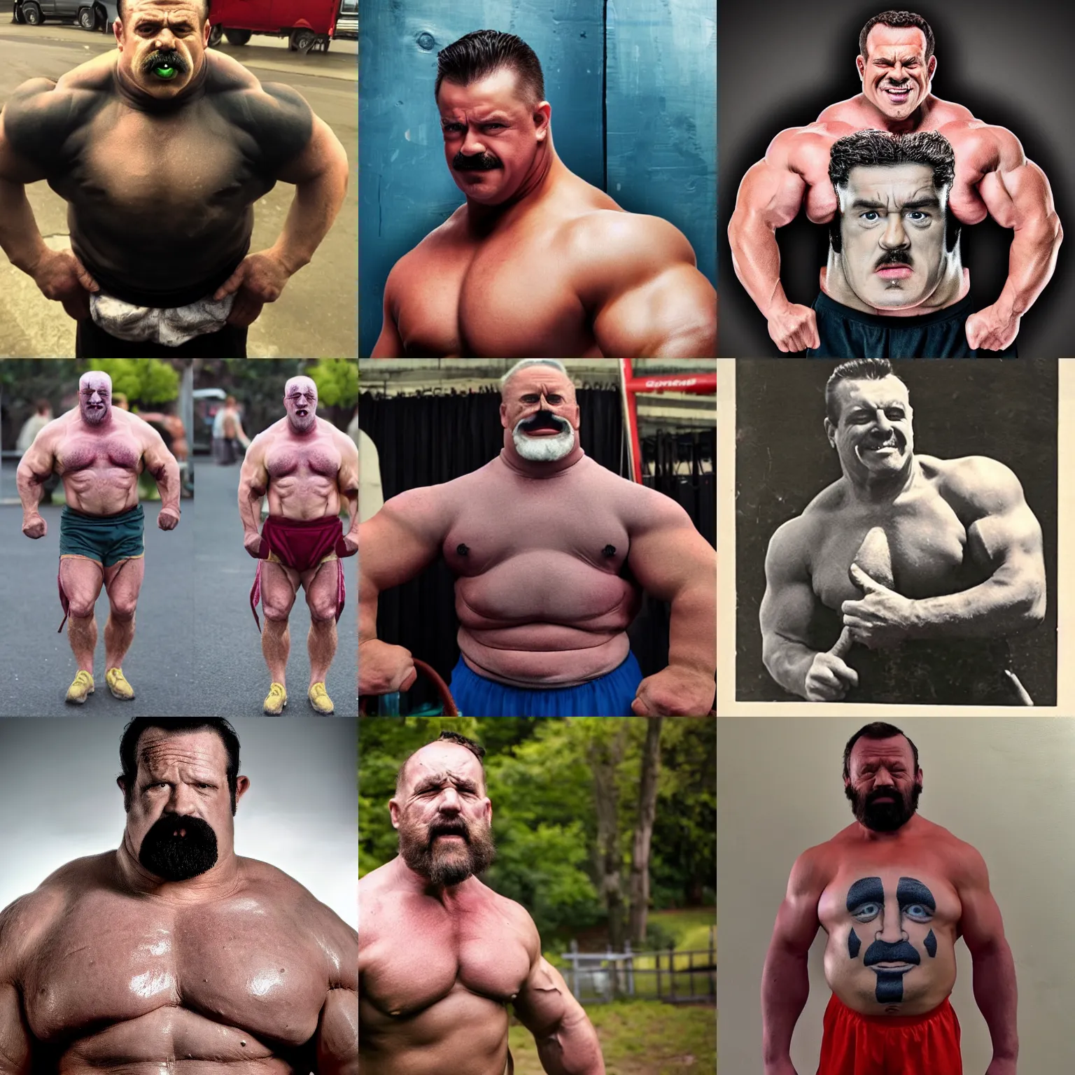 Prompt: strongman with a face on his chest