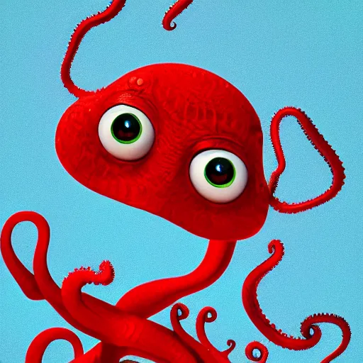 Prompt: portrait of red octopus, sly, cunning, blue background, pixar style animation 3d extremely gloomy lighting, atmospheric, cinematic, detailed illustration unreal Engine, 8K