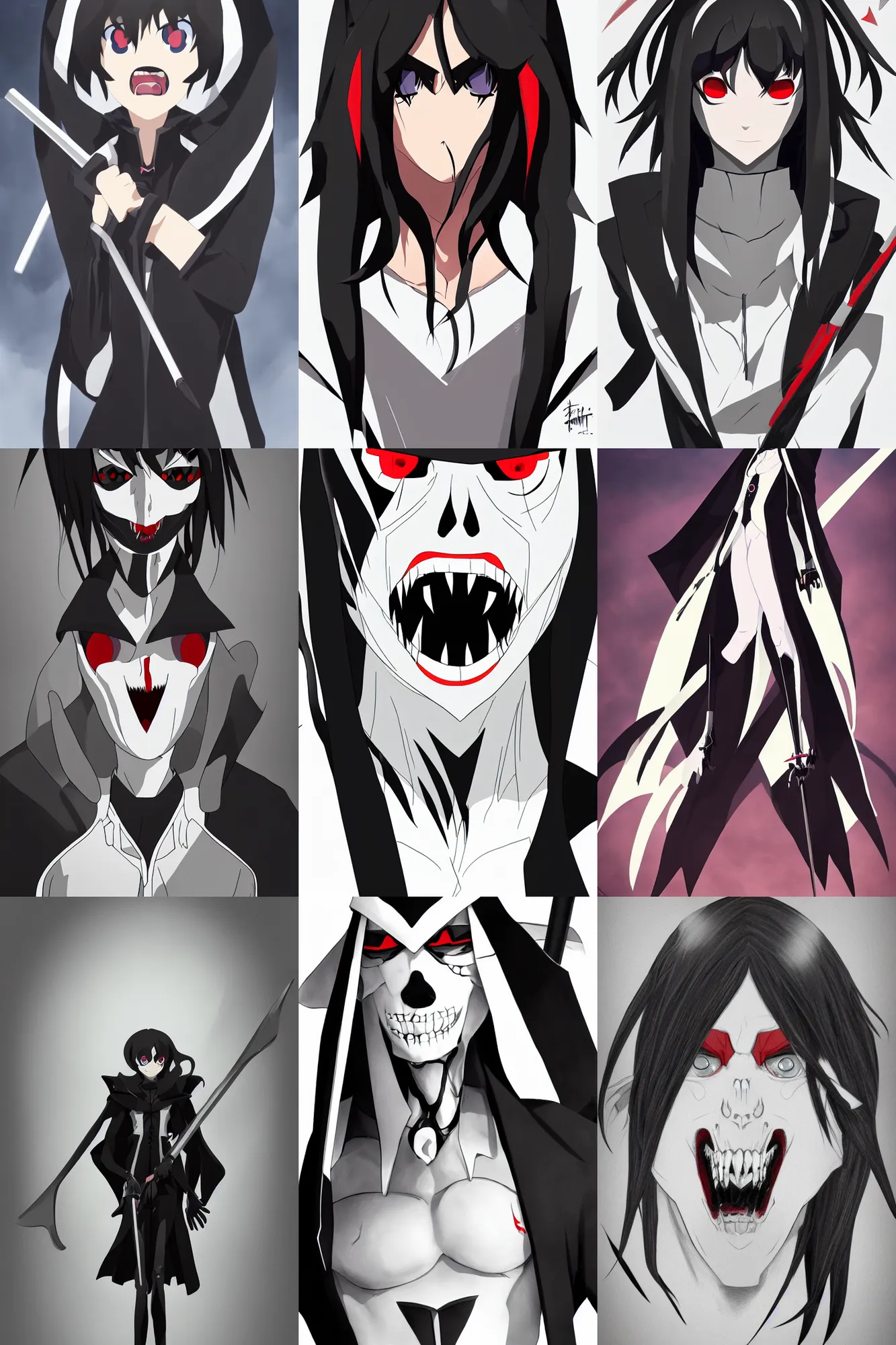 Prompt: portrait shot of the Grim Reaper as a character in Kill la Kill (2013), the character is a man, highly detailed face, artstation, symmetrical body,symmetrical face,pencil art anime style