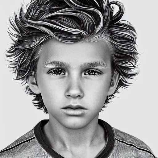 Image similar to a detailed portrait of a boy with wavy blonde hair art illustration, incredibly highly detailed and realistic, 8 k, sharp focus