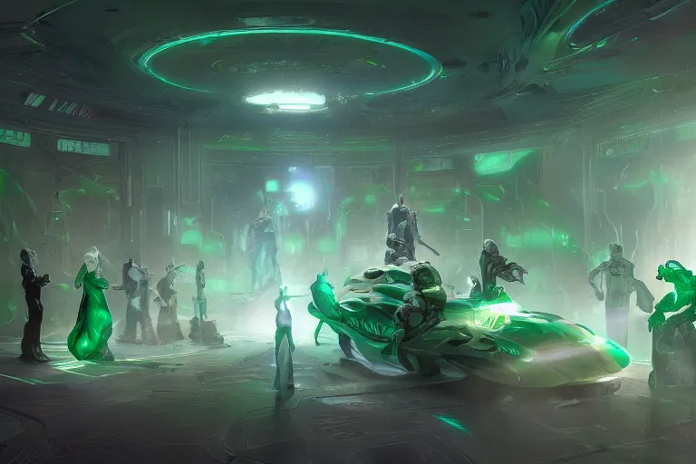 Image similar to portrait of the in the galactic throne room, smooth emeralds are like spirits, by artgerm and Craig Mullins, James Jean, Andrey Ryabovichev, Mark Simonetti and Peter Morbacher 16k