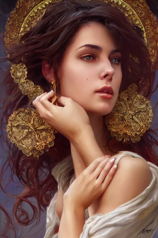 Prompt: beautiful woman greek dressed not, detailed, 8 k, trending on artstation, smooth, sharp focus artwork by mark arian, artgerm, mark keathley, greg rutkowski and alphonse mucha