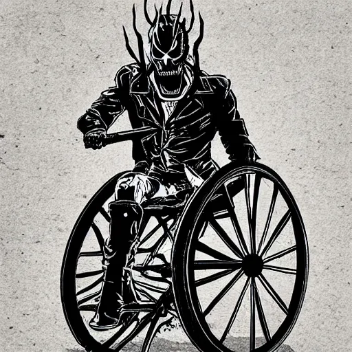 Image similar to ghost rider on the wheelchair,