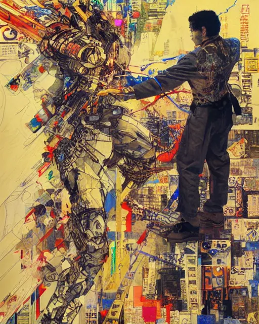 Image similar to unbelivable tension between two people, surreal, vivid colors, intricate design, painting by Alexander Mandradjiev, part by Yoji Shinkawa, part by Norman Rockwell