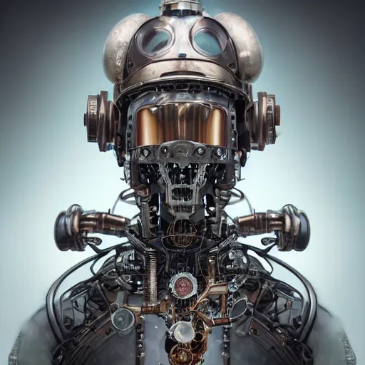 Prompt: a beautiful intricate fine art portrait photo of a a mechanical industrial steampunk cybernetic Bill Burr, by tom bagshaw and zach sutton, perfection!, milk bath photography, studio lighting, 35mm lens, very detailed, bionic, cybernetic scifi, deep depth of field, artstation, 8K, highly coherent