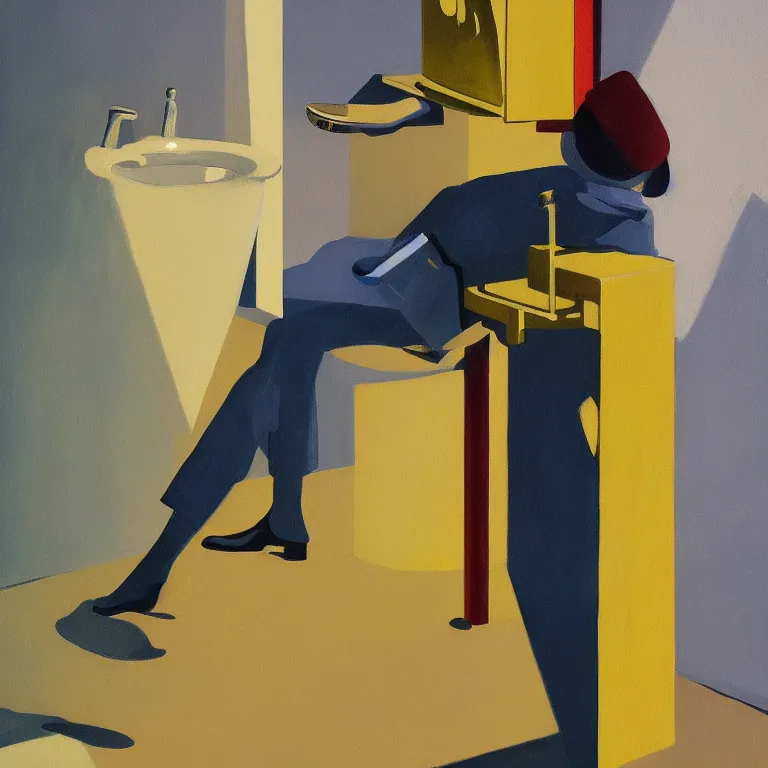 Image similar to gold urinal as art, golf club, painted by Edward Hopper, painted by James Gilleard, airbrush