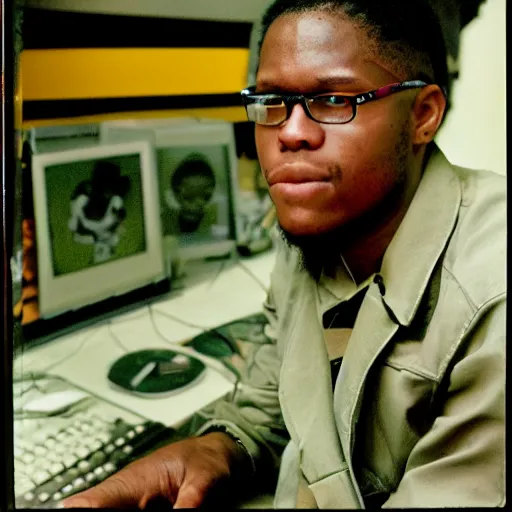 Image similar to A Jamaican cybersniper, portrait, by Jamel Shabazz