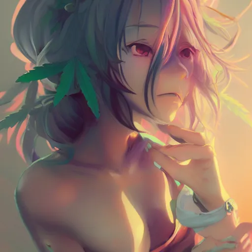 Image similar to An anime portrait of cute anthropromorphic marijuana bud by Stanley Artgerm Lau, WLOP, Rossdraws, James Jean, Andrei Riabovitchev, Marc Simonetti, and Sakimichan, trending on artstation