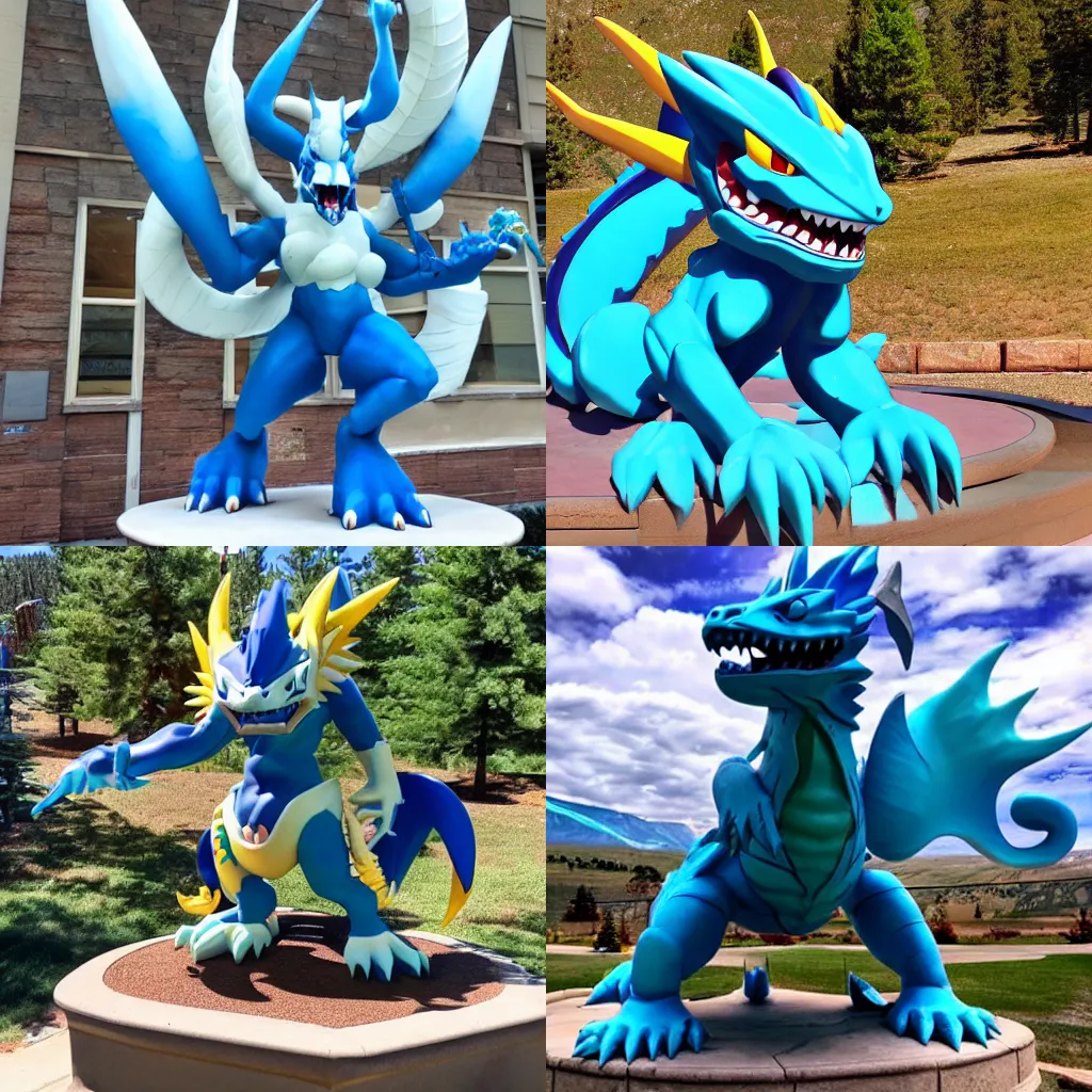 Prompt: A statue of Veemon from digimon in Colorado.