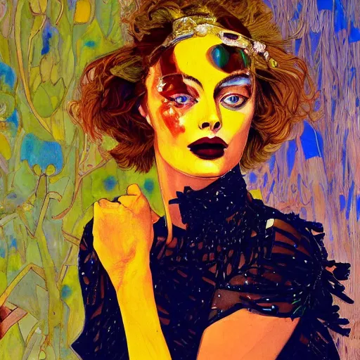 Image similar to oil painting of margot robbie by james jean, by harry clarke