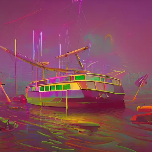 Prompt: psychedelic yacht party by simon stalenhag